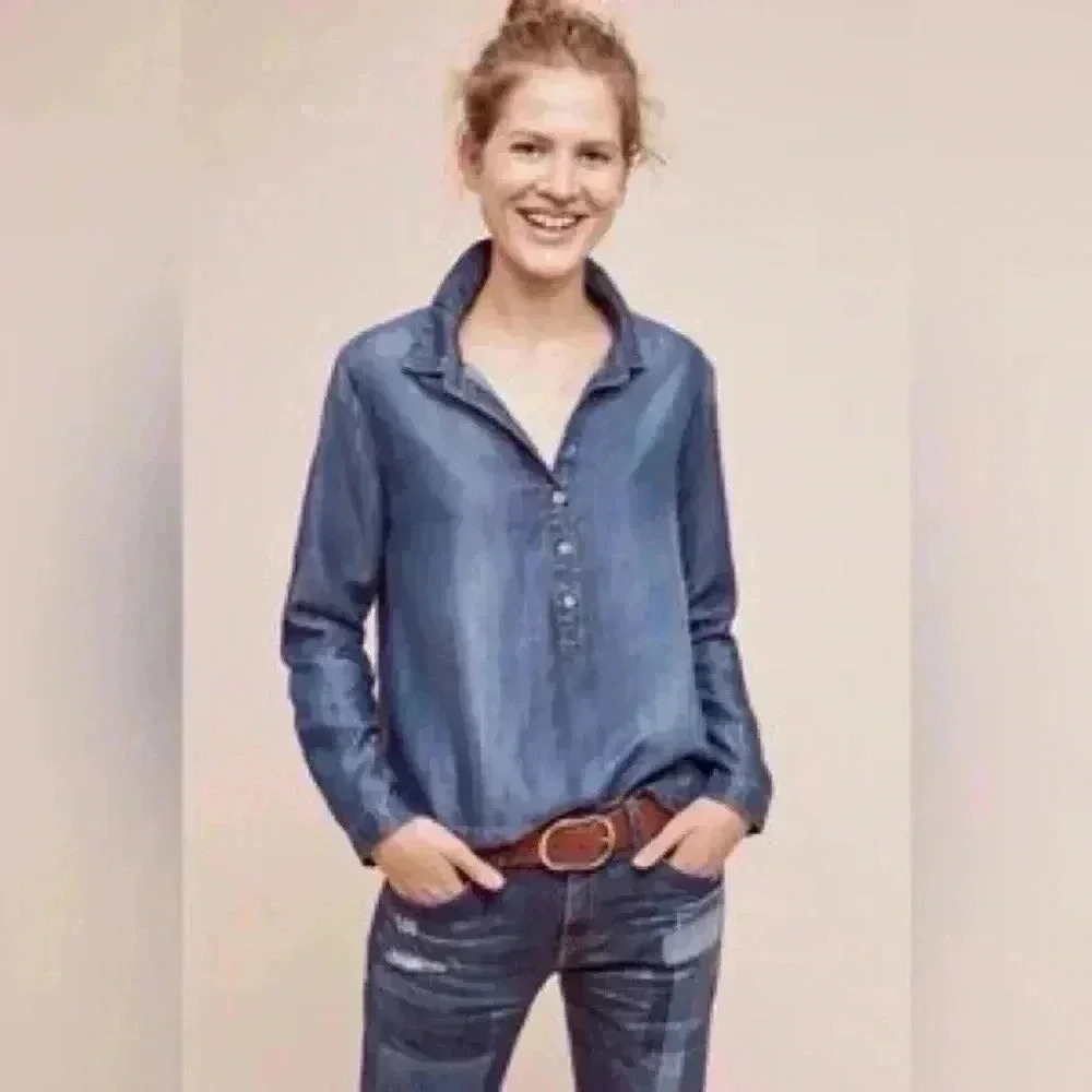 Cloth & Stone Long Sleeve Tencel Denim Top